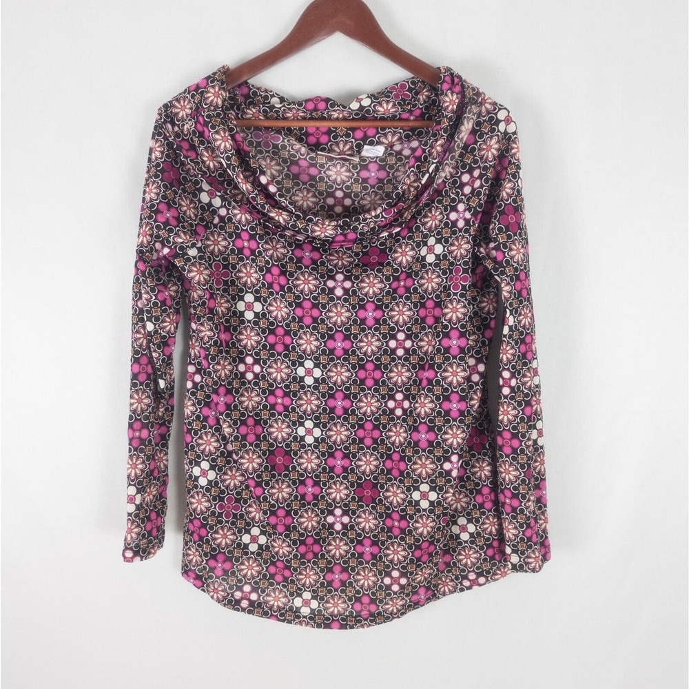 Maternity Announcements Womens Shirt Medium Top Multicolor Long Sleeve Cowl Neck